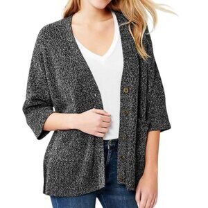 Gap Marled Cotton Oversized Swing Cardigan M/L Black Button Front Pockets
